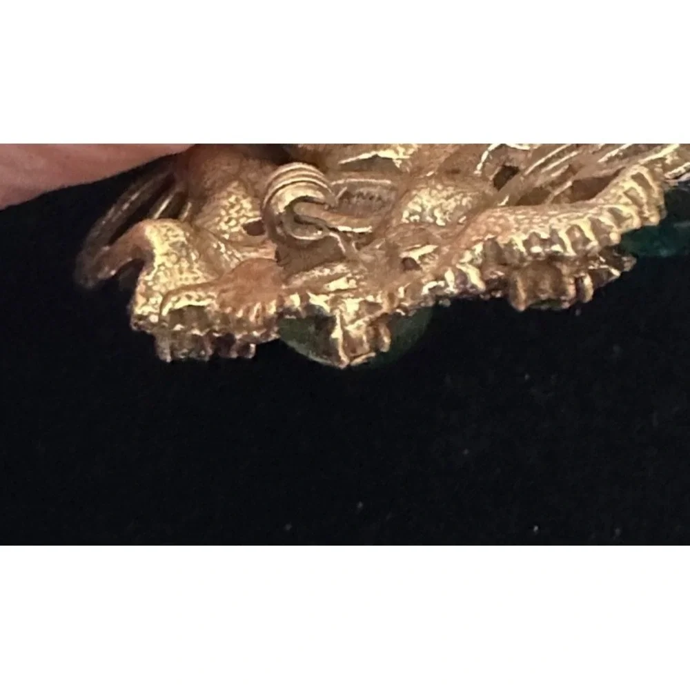Vtg Arthur Pepper Brooch Pin Greens Cabochon Rhinestone Gold Leaves Gripoix RARE
